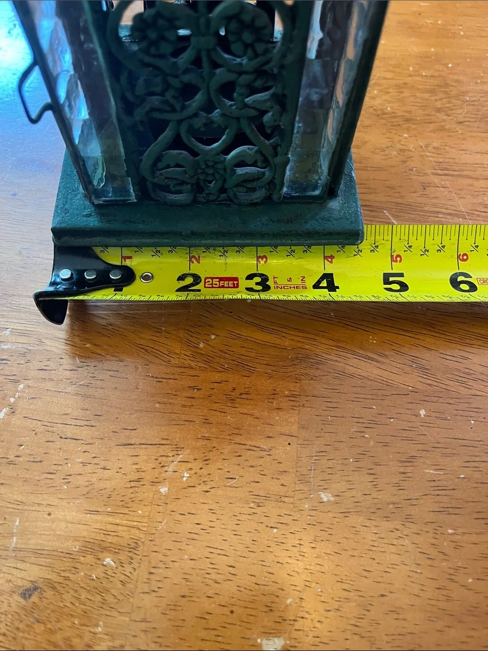 Green Decorative Metal and Glass Cathedral style tea light Lantern
